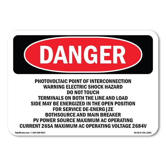 SignMission OS-DS-A-1218-L-2291 12 x 18 in. OSHA Danger Sign - Photovoltaic Point of Interconnection Warning
