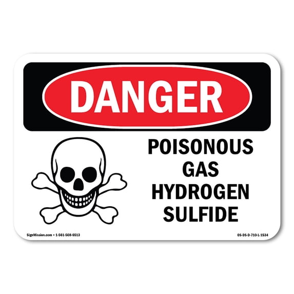 OSHA Danger Sign - Poisonous Gas Hydrogen Sulfide With Symbol | Aluminum Sign | Protect Your Business, Construction Site, Shop Area | Made in The USA