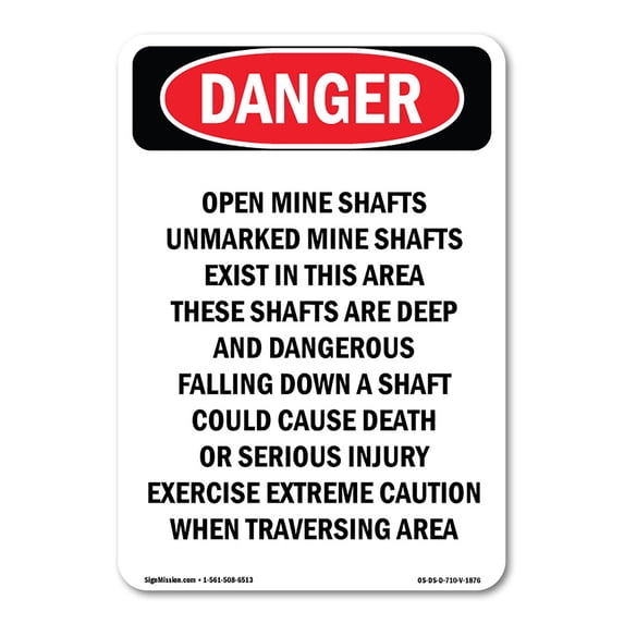 OSHA Danger Sign - Portrait Open Mine Shafts Unmarked | Aluminum Sign | Protect Your Business, Construction Site, Warehouse & Shop Area | Made in The USA
