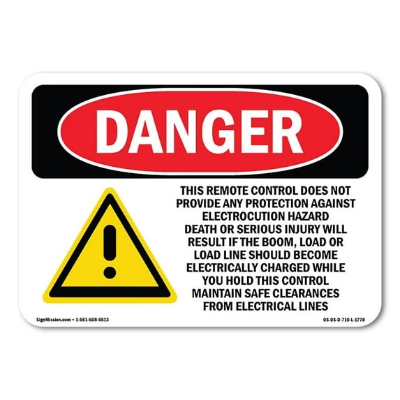 SignMission OS-DS-A-1218-L-1778 12 x 18 in. OSHA Danger Sign - Remote Control Electrocution Hazard