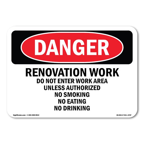 OSHA Danger Sign - Renovation Work Do Not Enter Work Area | Aluminum Sign | Protect Your Business, Construction Site, Shop Area | Made in The USA
