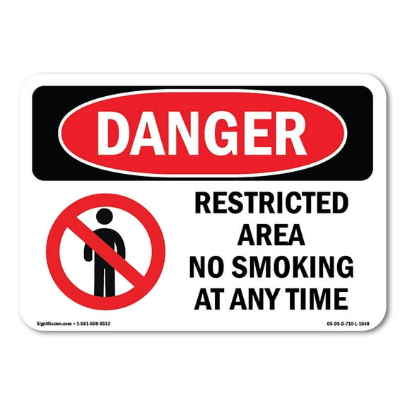 OSHA Danger Sign - Restricted Area No Smoking At Any Time | Aluminum Sign | Protect Your Business, Construction Site, Shop Area | Made in The USA