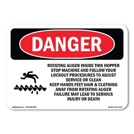 OSHA Danger Sign - Rotating Auger Inside This Hopper | Aluminum Sign | Protect Your Business, Construction Site, Warehouse & Shop Area | Made in The USA