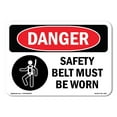 thumbnail image 1 of OSHA Danger Sign - Safety Belt Must Be Worn |  Aluminum Sign | Protect Your Business, Construction Site, Warehouse & Shop Area |  Made in The USA, 1 of 6