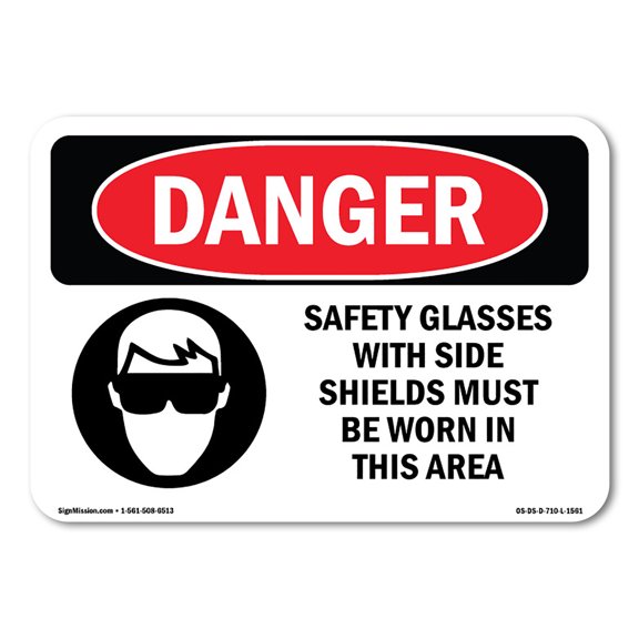 OSHA Danger Sign - Safety Glasses With Side Shields |  Aluminum Sign | Protect Your Business, Construction Site, Warehouse & Shop Area |  Made in The USA