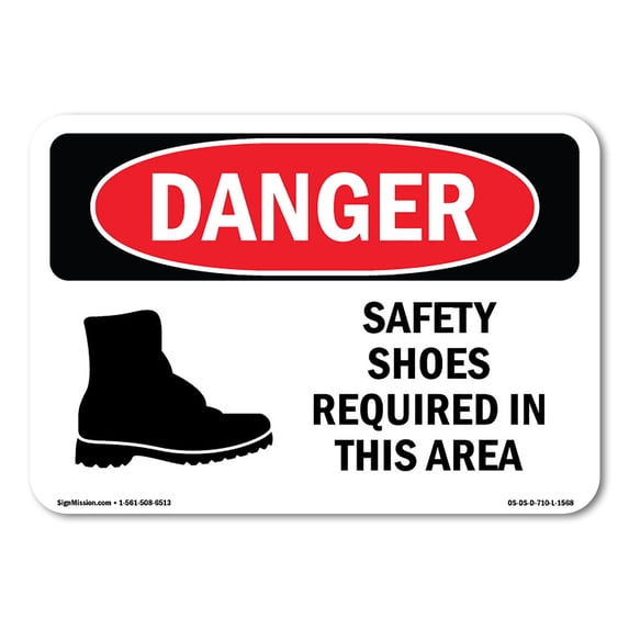OSHA Danger Sign - Safety Shoes Required Area Symbol | Aluminum Sign | Protect Your Business, Construction Site, Warehouse & Shop Area | Made in The USA