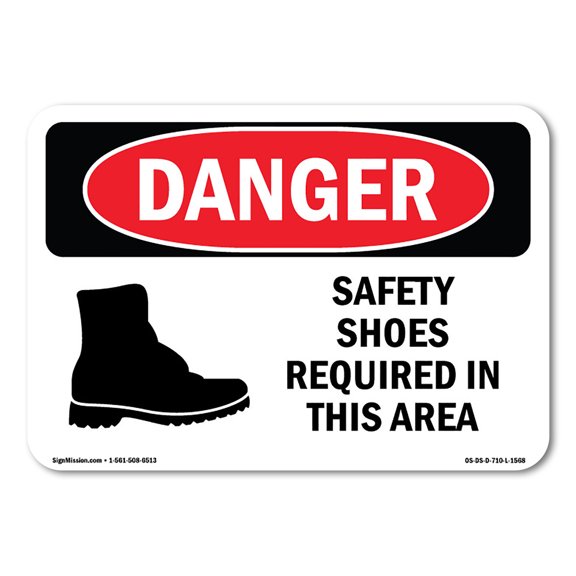 OSHA Danger Sign - Safety Shoes Required Area Symbol |  Aluminum Sign | Protect Your Business, Construction Site, Warehouse & Shop Area |  Made in The USA