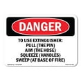 thumbnail image 1 of OSHA Danger Sign - To Use Extinguisher Pull (The Pin) Aim |  Aluminum Sign | Protect Your Business, Construction Site, Shop Area |  Made in The USA, 1 of 6