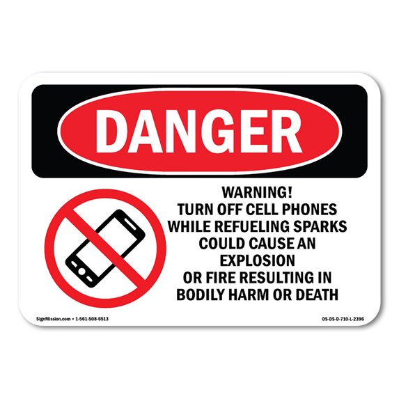 OSHA Danger Sign - Warning! Turn Off Cell Phones | Aluminum Sign | Protect Your Business, Construction Site, Warehouse & Shop Area | Made in The USA