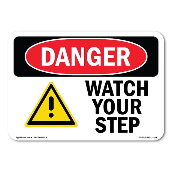 SignMission OS-DS-A-1218-L-2109 12 x 18 in. OSHA Danger Sign - Watch Your Step