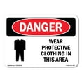thumbnail image 1 of OSHA Danger Sign - Wear Protective Clothing In This Area |  Aluminum Sign | Protect Your Business, Construction Site, Shop Area |  Made in The USA, 1 of 6