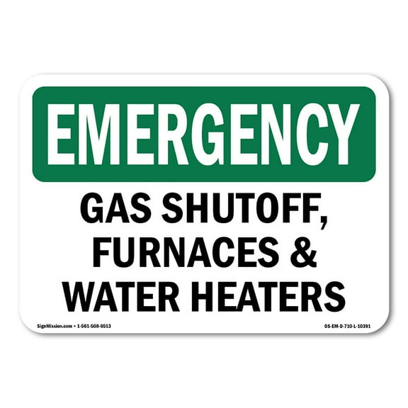 OSHA EMERGENCY Sign - Gas Shutoff Furnaces And Water Heaters | Aluminum Sign | Protect Your Business Work Site Warehouse & Shop Area | Made in the USA