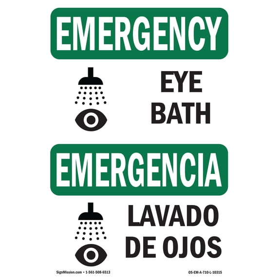 SignMission OS-EM-A-1218-L-10315 12 x 18 in. OSHA Emergency Sign - Eye Bath
