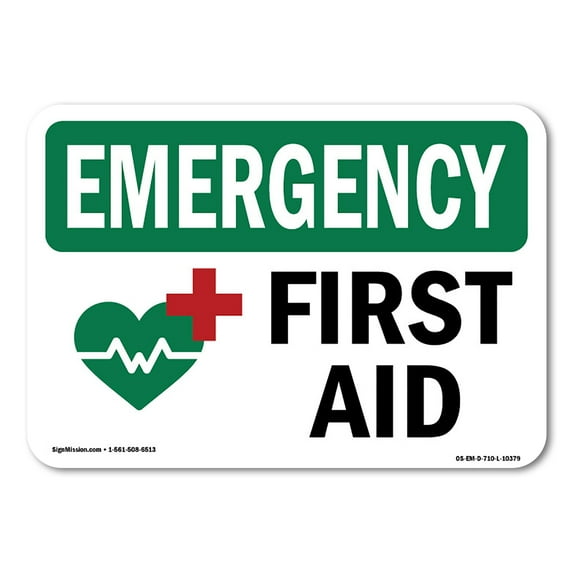SignMission OS-EM-A-1218-L-10379 12 x 18 in. OSHA Emergency Sign - First Aid with Symbol