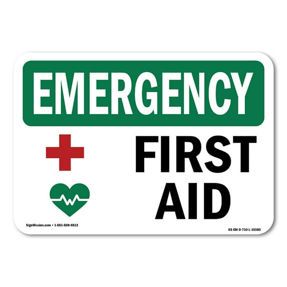 SignMission OS-EM-A-1218-L-10380 12 x 18 in. OSHA Emergency Sign - First Aid with Symbol