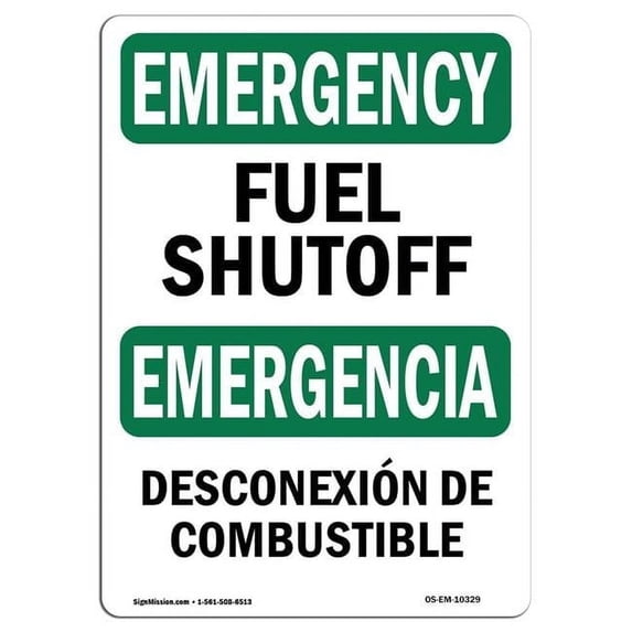 SignMission OS-EM-A-1218-L-10329 12 x 18 in. OSHA Emergency Sign - Fuel Shutoff Bilingual