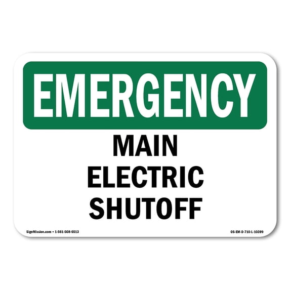 OSHA EMERGENCY Sign - Main Electric Shutoff | Aluminum Sign | Protect Your Business, Construction Site, Warehouse & Shop Area | Made in the USA