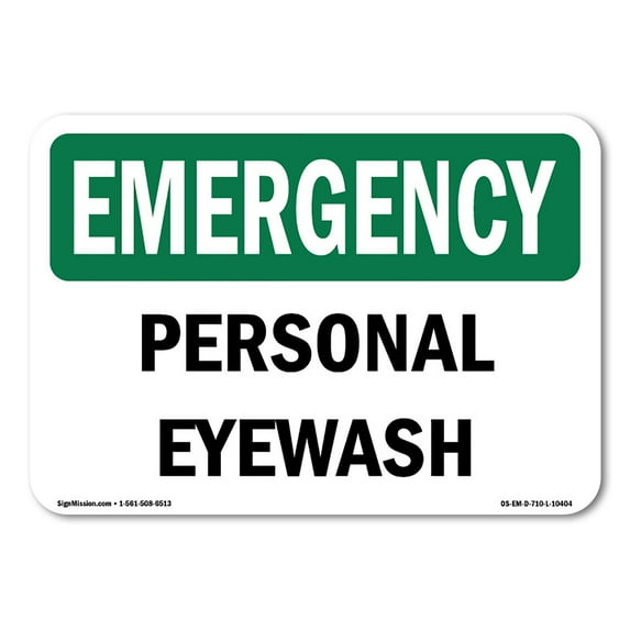 SignMission OS-EM-A-1218-L-10404 12 x 18 in. OSHA Emergency Sign - Personal Eye Wash