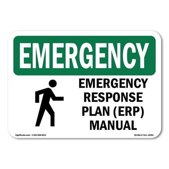 OSHA EMERGENCY Sign - Response Plan (ERP) Manual With Symbol | Aluminum Sign | Protect Your Business, Work Site, Warehouse & Shop Area | Made in the USA