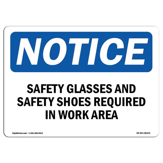 OSHA Notice Sign - Safety Glasses And Safety Shoes Required | Aluminum Sign | Protect Your Business, Work Site, Warehouse & Shop Area | Made in the USA