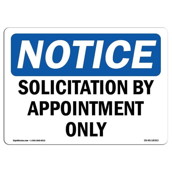OSHA Notice Sign - Solicitation By Appointment Only | Aluminum Sign | Protect Your Business, Construction Site, Warehouse & Shop Area | Made in the USA