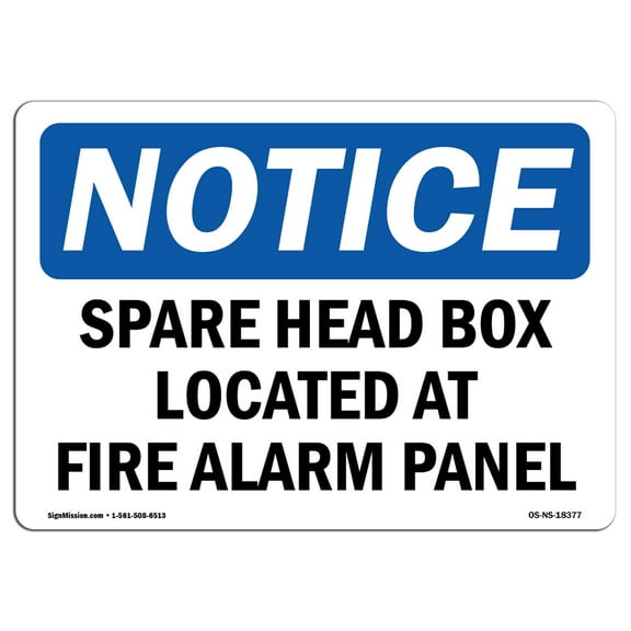 OSHA Notice Sign - Spare Head Box Located At Fire Alarm Panel | Aluminum Sign | Protect Your Business, Work Site, Warehouse & Shop Area | Made in the USA