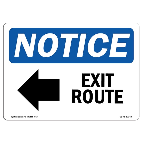 OSHA Notice Sign - Exit Route | Aluminum Sign | Protect Your Business, Construction Site, Warehouse & Shop Area | Made in the USA