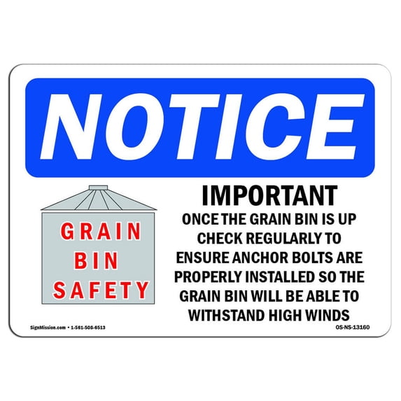 SignMission OS-NS-A-1218-L-13160 12 x 18 in. OSHA Notice Sign - Grain Bin Silo Safety