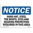 thumbnail image 1 of OSHA Notice Sign - Hard Hat Steel Toe Boots Eye And Hearing | Aluminum Sign | Protect Your Business Work Site Warehouse & Shop Area |  Made in the USA, 1 of 6