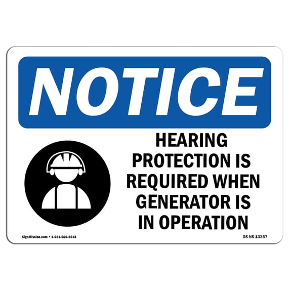 SignMission OS-NS-A-1218-L-13367 12 x 18 in. OSHA Notice Sign - Hearing Protection is Required