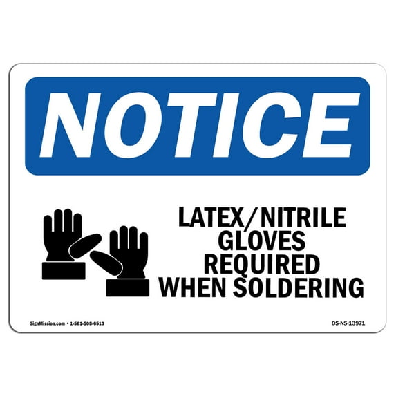 SignMission OS-NS-A-1218-L-13971 12 x 18 in. OSHA Notice Sign - Latexnitrile Gloves Required