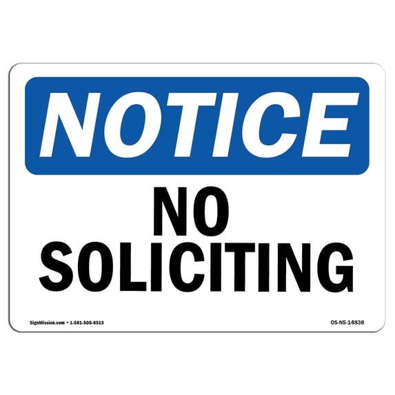 SignMission OS-NS-A-1218-L-14838 12 x 18 in. OSHA Notice Sign - No Soliciting