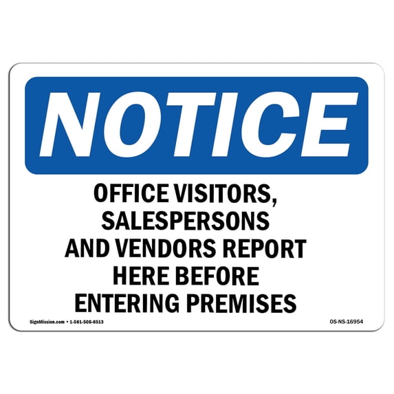 OSHA Notice Sign - Office Visitors Salespersons And Vendors | Aluminum Sign | Protect Your Business Work Site Warehouse & Shop Area | Made in the USA
