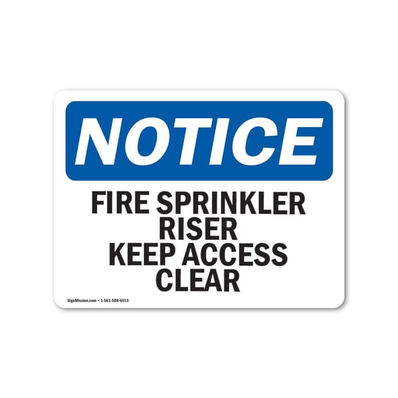 OSHA Notice Sign - Fire Sprinkler Riser Keep Access Clear | Aluminum Sign | Protect Your Business, Work Site, Warehouse & Shop Area | Made in the USA