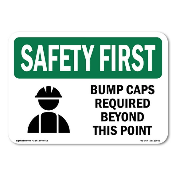 OSHA SAFETY FIRST Sign - Bump Caps Required Beyond This Point With Symbol | Aluminum Sign | Protect Your Business, Work Site, Warehouse | Made in the USA
