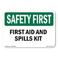 thumbnail image 1 of OSHA SAFETY FIRST Sign - First Aid And Spills Kit | Aluminum Sign | Protect Your Business, Construction Site, Warehouse & Shop Area | Made in the USA, 1 of 6