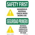 thumbnail image 1 of OSHA SAFETY FIRST Sign - Hazardous Material MSDS Bilingual | Aluminum Sign | Protect Your Business, Work Site, Warehouse & Shop Area | Made in the USA, 1 of 6