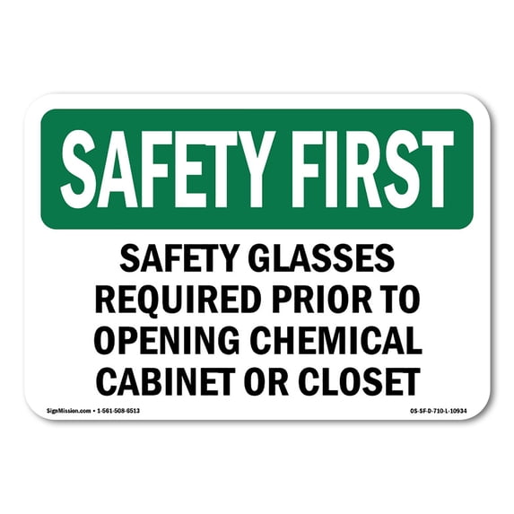 OSHA SAFETY FIRST Sign - Safety Glasses Required Prior To Opening | Aluminum Sign | Protect Your Business, Work Site, Warehouse | Made in the USA