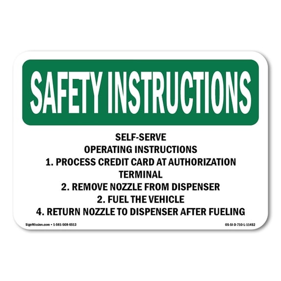 OSHA SAFETY INSTRUCTIONS Sign - Self-Serve Operating Instructions 1. Process | Aluminum Sign | Protect Your Business, Work Site, Warehouse | Made in the USA