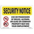 thumbnail image 1 of OSHA SECURITY NOTICE Sign - Drugs Alcohol Guns End Employment | Aluminum Sign | Protect Your Business, Work Site, Warehouse & Shop Area | Made in the USA, 1 of 6