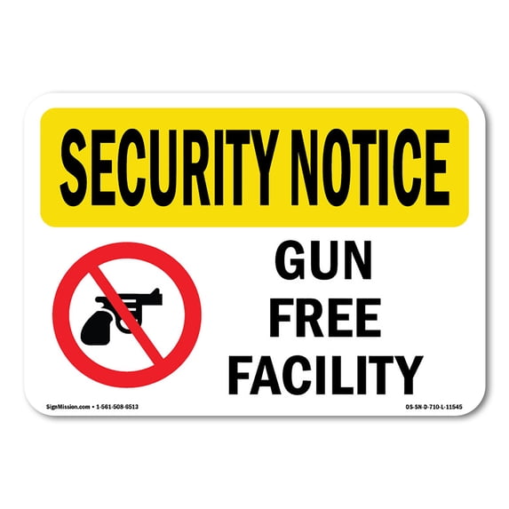 OSHA SECURITY NOTICE Sign - Gun Free Facility | Aluminum Sign | Protect Your Business, Construction Site, Warehouse & Shop Area | Made in the USA