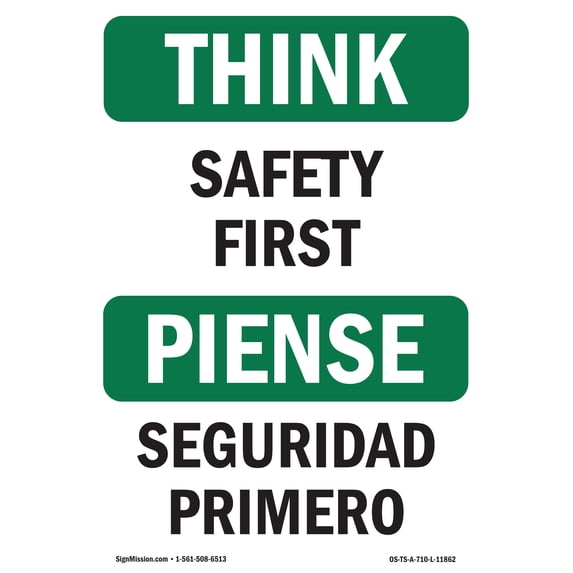 OSHA THINK Sign - Bilingual | Aluminum Sign | Protect Your Business, Construction Site, Warehouse & Shop Area | Made in the USA