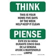 thumbnail image 1 of OSHA THINK Sign - Home Five Days Help Keep It Clean Bilingual | Aluminum Sign | Protect Your Business, Work Site, Warehouse & Shop Area | Made in the USA, 1 of 6