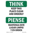 thumbnail image 1 of OSHA THINK Sign - Keep This Place Clean Orderly Bilingual | Aluminum Sign | Protect Your Business, Work Site, Warehouse & Shop Area | Made in the USA, 1 of 6