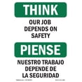 thumbnail image 1 of OSHA THINK Sign - Our Job Depends On Safety Bilingual | Aluminum Sign | Protect Your Business, Construction Site, Warehouse & Shop Area | Made in the USA, 1 of 6