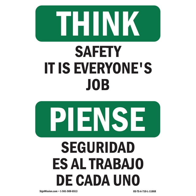 OSHA THINK Sign - Safety It Is Everyone's Job Bilingual | Aluminum Sign | Protect Your Business, Construction Site, Warehouse & Shop Area | Made in the USA