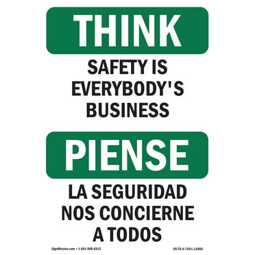 OSHA THINK Sign - Safety Is Everybody's Business Bilingual | Aluminum Sign | Protect Your Business, Work Site, Warehouse & Shop Area | Made in the USA