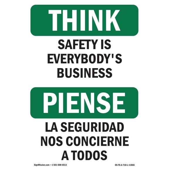 OSHA THINK Sign - Safety Is Everybody's Business Bilingual | Aluminum Sign | Protect Your Business, Work Site, Warehouse & Shop Area | Made in the USA