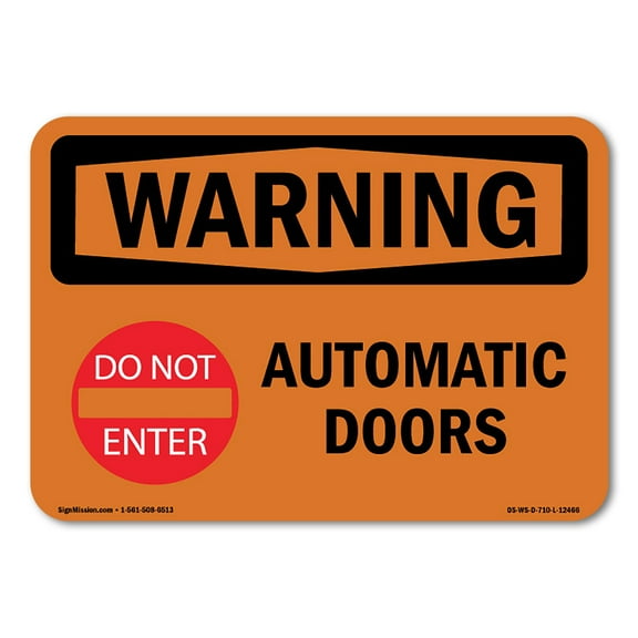 SignMission OS-WS-A-1218-L-12466 12 x 18 in. OSHA Warning Sign - Automatic Door with Symbol