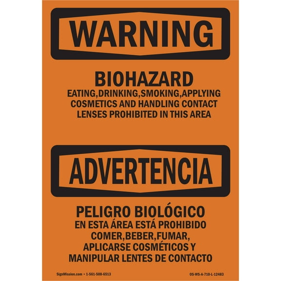SignMission OS-WS-A-1218-L-12483 12 x 18 in. OSHA Warning Sign - Biohazard Bilingual